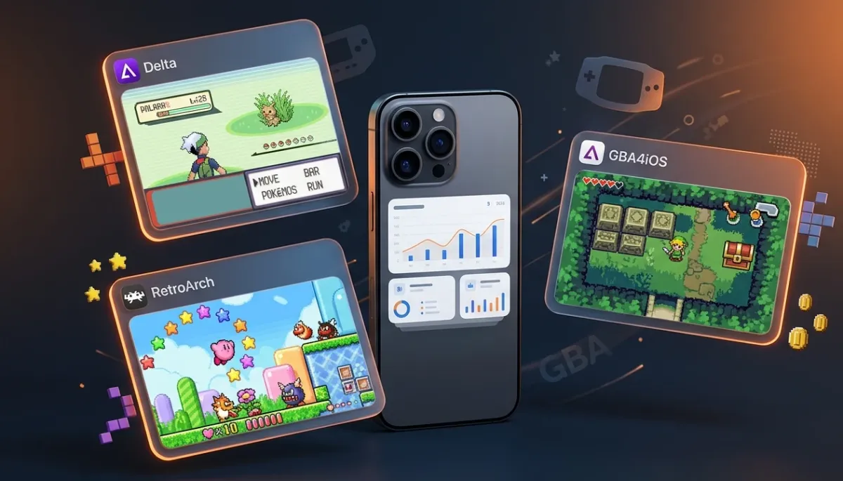 iPhone comparing Delta, GBA4iOS, and RetroArch emulators
